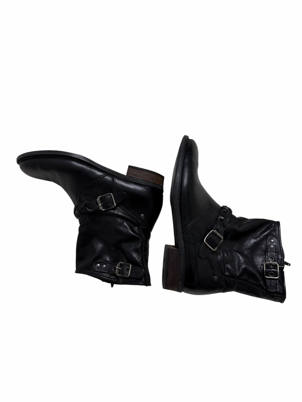 Paul Green Black Leather Ankle Boots with Braided Strap Buckle Detail UK SZ 5.5 - Picture 4 of 10